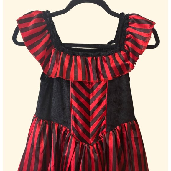 Vintage-Inspired Red & Black Striped Costume Dress w Ruffled Neckline & Matching - Picture 7 of 16